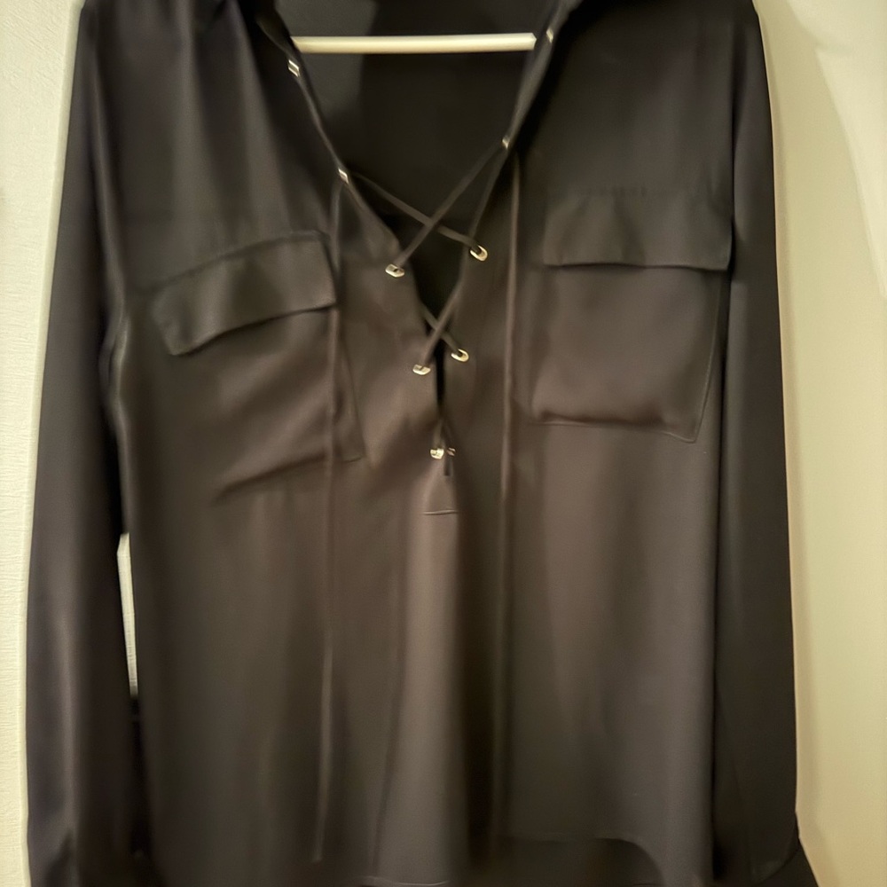 Active USA Black Lace-Up Blouse